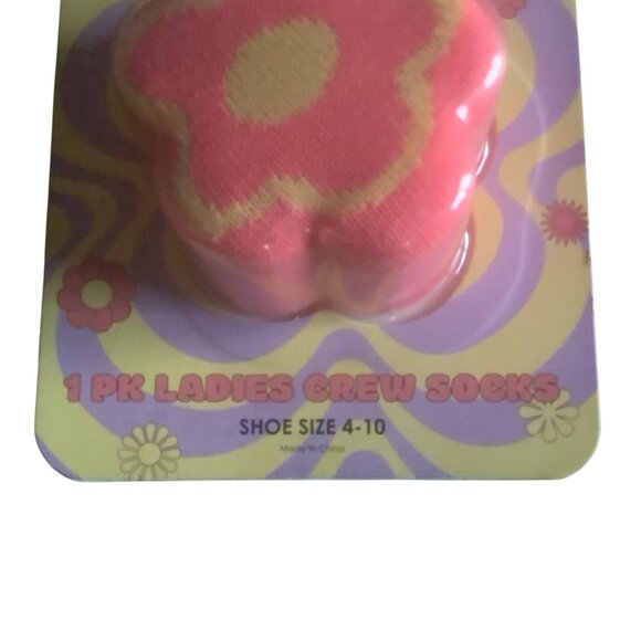 Flower Power Ladies Crew Socks Shoe Size 4-10 98% Polyester 2% Spandex By Majest - Picture 2 of 6